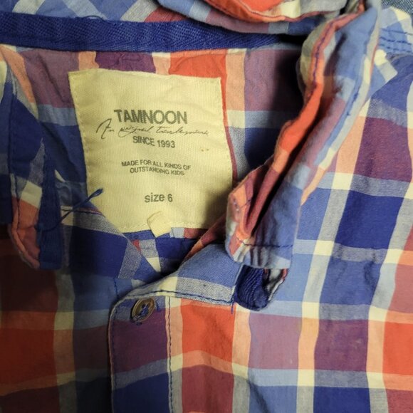 Red Blue Button Shirt Short Sleeve - Picture 4 of 4